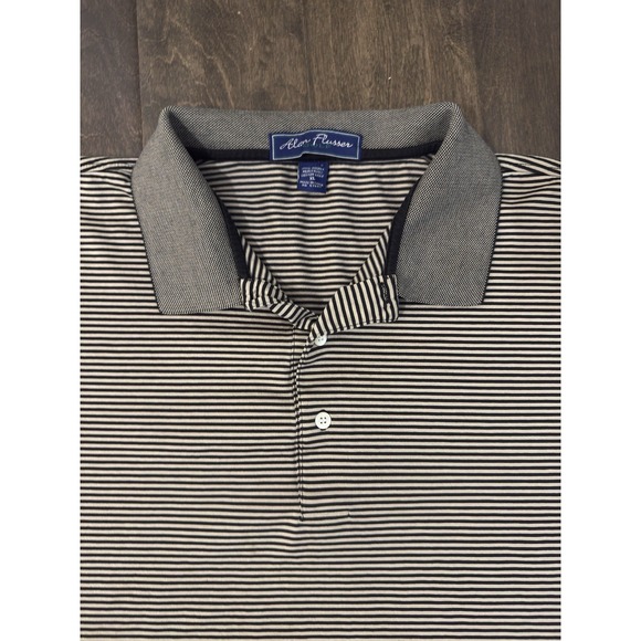 Alan Flusser Other - Alan‎ Flusser Polo Shirt Mens XL Tan Striped Mercerized Cotton Golf Short Sleeve